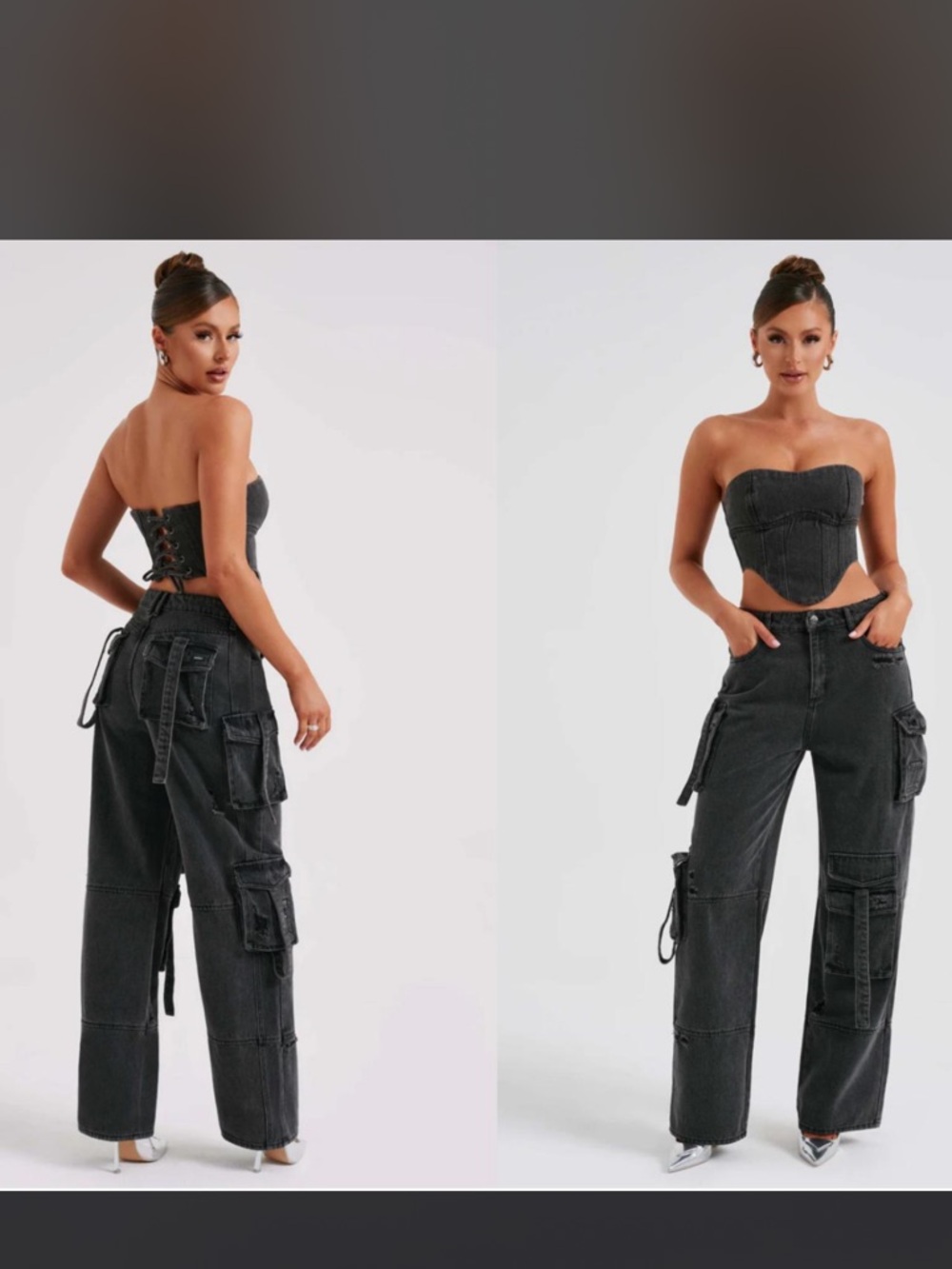 Matching Top & High-Rise Black Cargo set 
 Top: worn once  Pant: New w/ tag